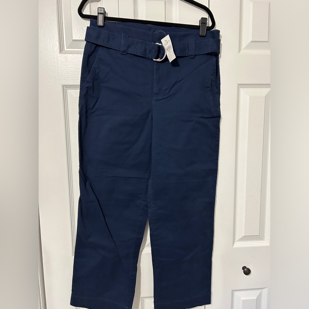 Ann taylor loft belted trouser pant, new with tags, size 12, navy